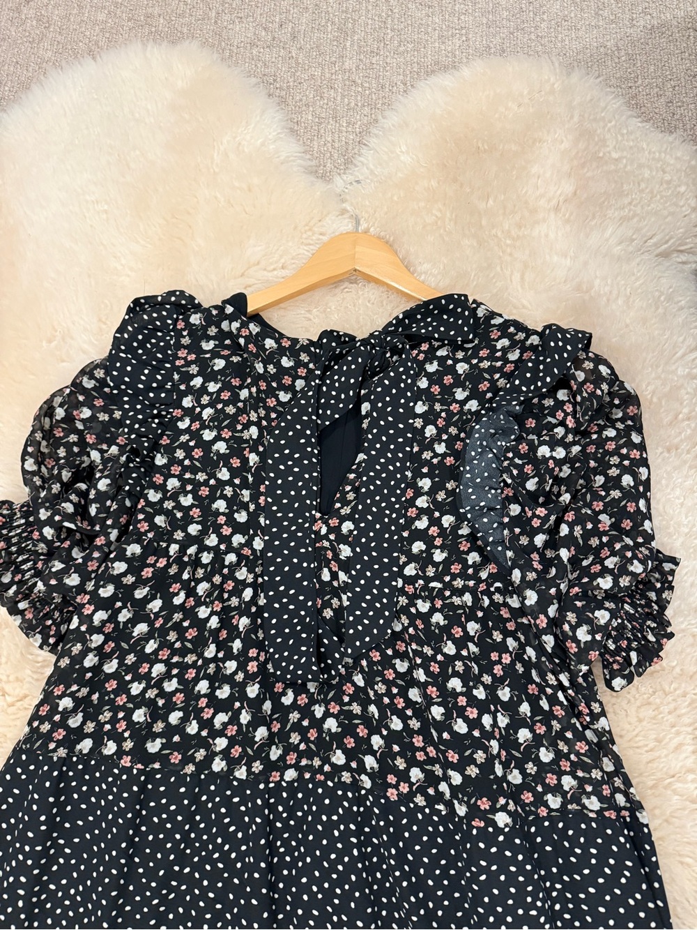 Free the roses black floral polka dot tiered maxi dress BNWOT size large - Picture 6 of 7